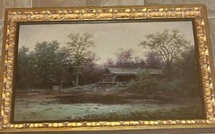 W. Lord „Covered Bridge Vintage Oil on Canvas Framed 22 1/2″ x 14 1/4“