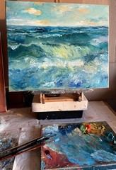 Wave Painting Claude Monet Style Original Art 20×24″ Oil Painting by Olesya Bay