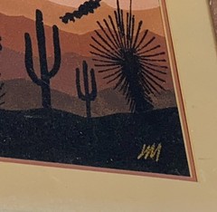 Vintage Sand Painting On Board Signed Sunset