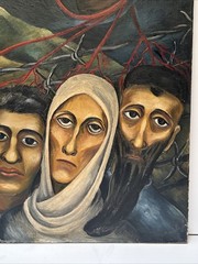 Antique Holocaust Painting WPA Museum Sylvia Ludins WW2 Large Concentration Camp