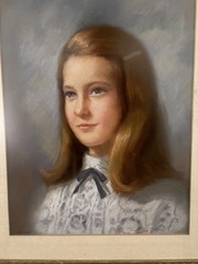 Portrait of a Young Lady, Antique Oil /Chalk Painting |Silver Gilt Frame