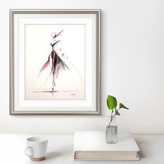 Original Painting Abstract Fashion Model Modern 11×14 Paper Art Woman SWhite