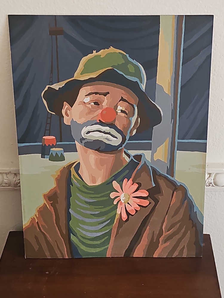 Vintage Emmett Kelly Clown Paint-By-Number Painting Mid Century Modern