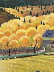 ANTIQUE AMERICAN FOLK ART REGIONALISM PAINTING FARM LANDSCAPE CHILDREN 24 INCH