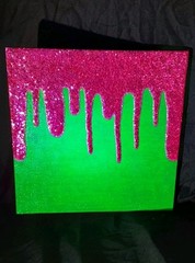 Blacklight Glow In The Dark Glitter Painting On Canvas Green WithFushia Glitter