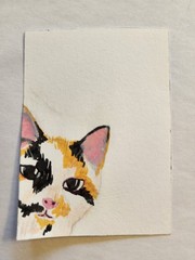 ACEO Original Acrylic Painting Abstract Calico Cat by Kiva