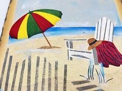 Hand Painted Beach Scene on Slate Wall Art Oil Painting Coastal Nautical 13.5×8″