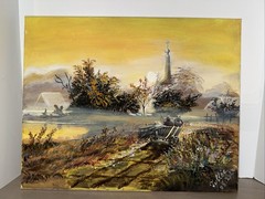 Original Landscape Oil Painting Farm Church Scene 16×20 Canvas Rustic Art Signed