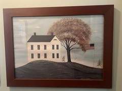 Warren Kimble Framed Folk Art “House with Flag” Professionally framed 24” x 32”