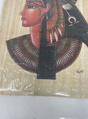 ANCIENT EGYPTIAN PAPYRUS PAINTING on Handmade Paper SIGNED Queen Cleopatra 15X11