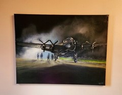 Avro Lancaster Bomber Military Plane Oil Painting by Artist Corrinne Anne