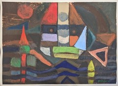 „Tiki Man“ Original Mid Century Abstract Modern Tribal Acrylic Art by Gelabert