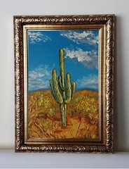 Framed Saguaro Arizona Cactus Sonoran Desert Landscape 4×6 Oil Painting Original