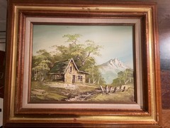 🎨 Vintage Original Oil Painting Old Barn Pond Reflection Signed Framed Decor 🌿