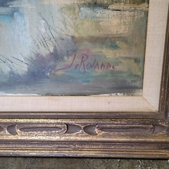 J. Rolands Signed 1950s 44×32″ Original Oil on Canvas Painting Dutch Canal Boats