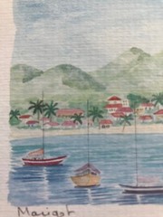 Marigot Bay Framed Watercolor 11x 13 Frame 3.5 X 5 Inch Watercolor