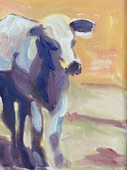 California Impressionist Farm Animals Cattle Cow Portrait Landscape Oil Painting