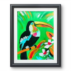 Original art 12 X 16 CANVAS Colorful Bird Modern Art Acrylic Painting