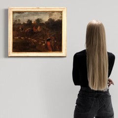 Painting landscape oil canvas antique framework pastoral bucolic 18th century