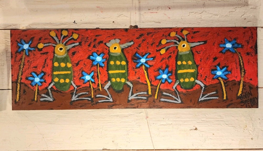 John Sperry Outsider Southern Primitive bird Folk Art Party Birds Painting