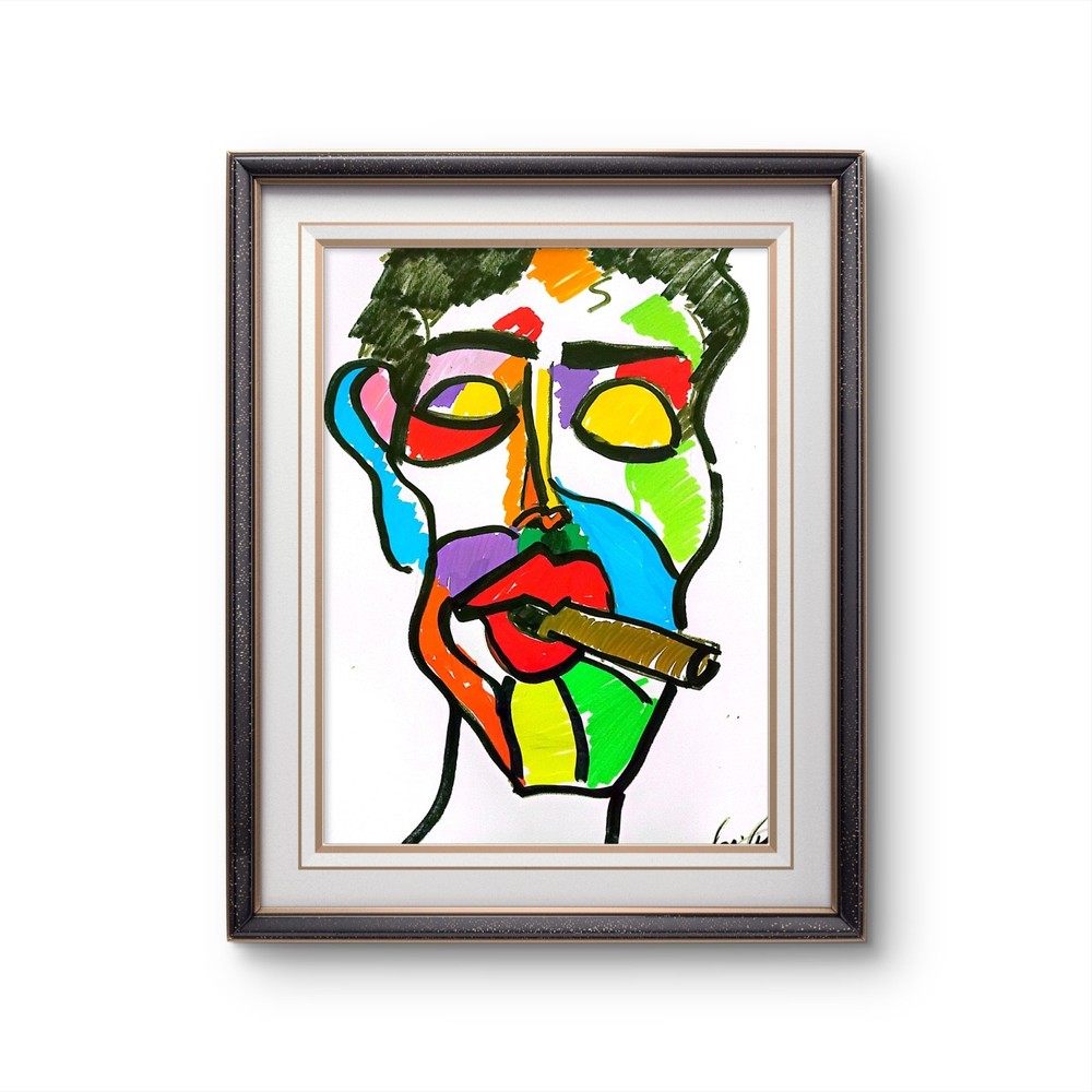 Original art 14 X 11 Mixed Media Colorful Face Modern Art Acrylic Painting