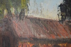Vintage Helen Hafer The Old Red Barn 1965 Oil Canvas Original CA Art Signed