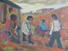STEFAN AMPENBERGER PAINTING MID CENTURY SOUTH AFRICA MODERNIST URBAN 1967 OIL