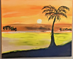 Caribbean Beach Sunset Acrylic Painting On Canvas Handmade Original Art – 30×24″