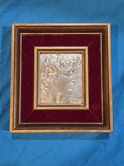 Vintage Mid-Century Neoclassical Embossed David Portrait With Velvet Frame