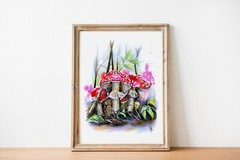 Fly Agaric Painting Original Watercolor Mushrooms Forest Wall Art Ginna Paola