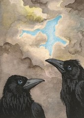 PRINT OF PAINTING MODERN ART RYTA CROW RAVEN HOPE Folk Nature Birds Halloween 🎃