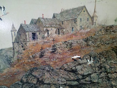 Rare Original Oil Painting Church on Cliff / Edward Arthur Anderson Mid Century