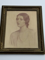 ANTIQUE DRAWING PORTRAIT WOMAN WIFE OF EVERETT GEE JACKSON EILEEN LISTED FAMOUS