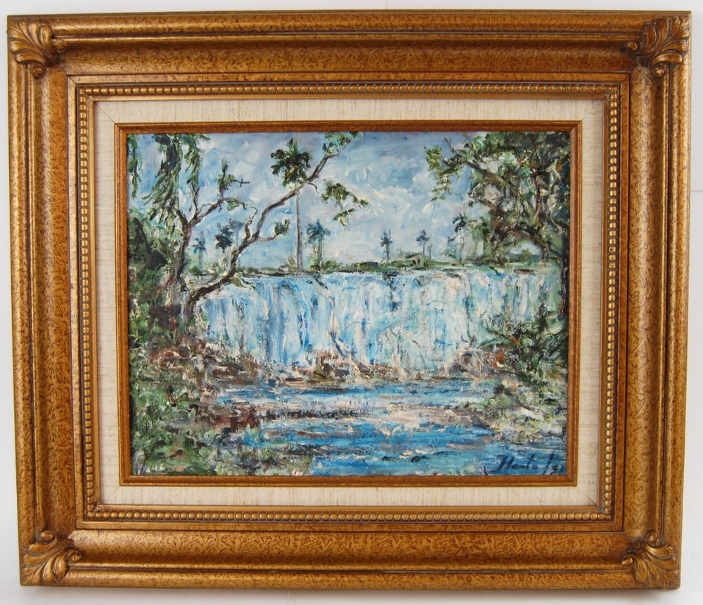 Original Hecto Vidal Oil Painting „Salto del Hanabanilla“ Cienfuegos Cuba 14×11