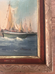 Pair of VTG Oil on Canvas Nautical Sailing Ships Signed Framed Paintings