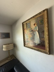 WILLIAM JOHN EDMONDSON ANTIQUE ROARING 20s WOMAN INTERIOR OIL PAINTING VINTAGE
