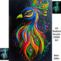 UV (Radiant) ACEO Original Peacock Birds Acrylic Pop Art Hand Painting NEW OOAK