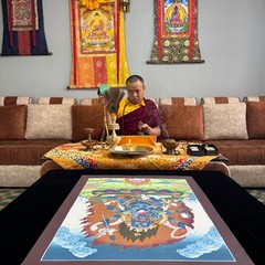 Mahakala Thangka, Mahakala on cotton Canvas, Silk Brocade Mahakala Thanka