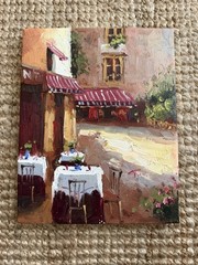 Vintage Oil Or Acrylic Painting On Canvas European Street And Cafe Scene 8”x10”