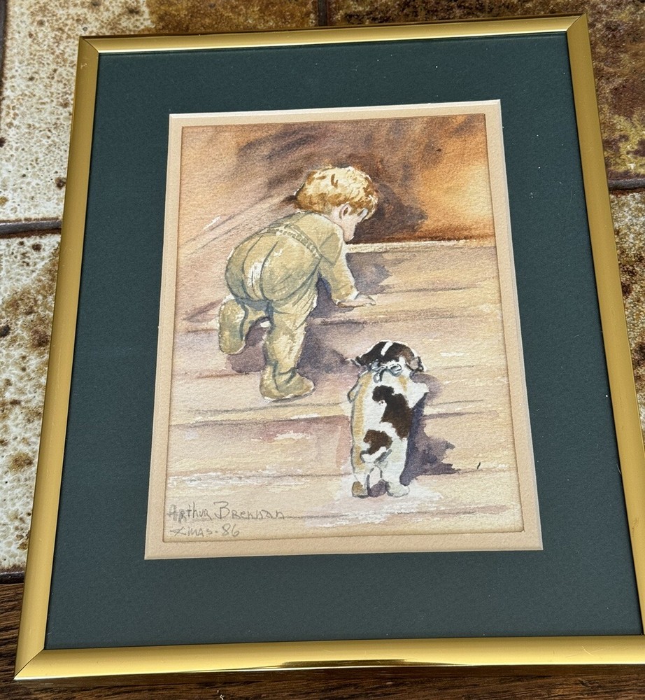„Nitey Nite“ Watercolor By Arthur Brennan AFTER Bessie Pease Gutmann 8.5”x 10.5