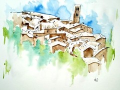 Watercolor art OOAK hand painted signed „Cortona“art on cardboard 20×30 cm