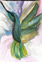 Ruby Throated Hummingbird Vibrant Abstract Impressionist Watercolor 5×7 Painting