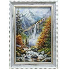 Summer nature Oil painting Original art Waterfall 6 x 4 inches