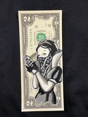 Wicked Snow White Original 2 Dollar bill painting Tattoo Art Graffiti Art