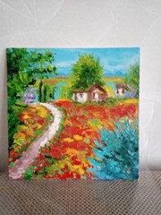landscape provence original oil painting, poppy field painting,provence wall art