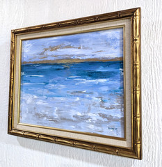 Golden Sunset at Sea Impressionist acrylic painting 16″x20″x1/2″ One of a kind