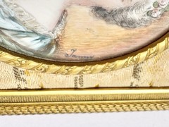 Rare 19th C. French Hand Painted Miniature Portrait Gold Gild & Tapestry Frame