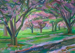Original Cherry Blossom Landscape – Oil Painting by Nikolay Budylin, 2024