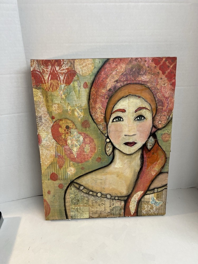 Original Mixed Media Portrait Painting Signed AL Anastasia Contemporary Art