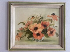 Still Life Flowers Original Art Painting On Canvas Signed Colette 30” x 26”